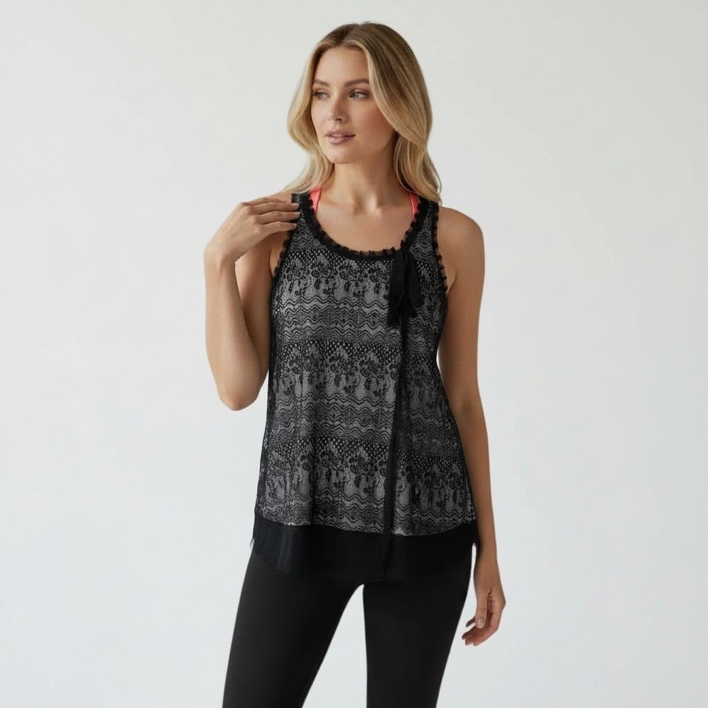CAbi | Black Lace Overlay Tank Top – Size Medium